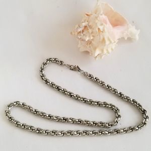 Vintage 18" Monet signed necklace rope twist link silver tone textured